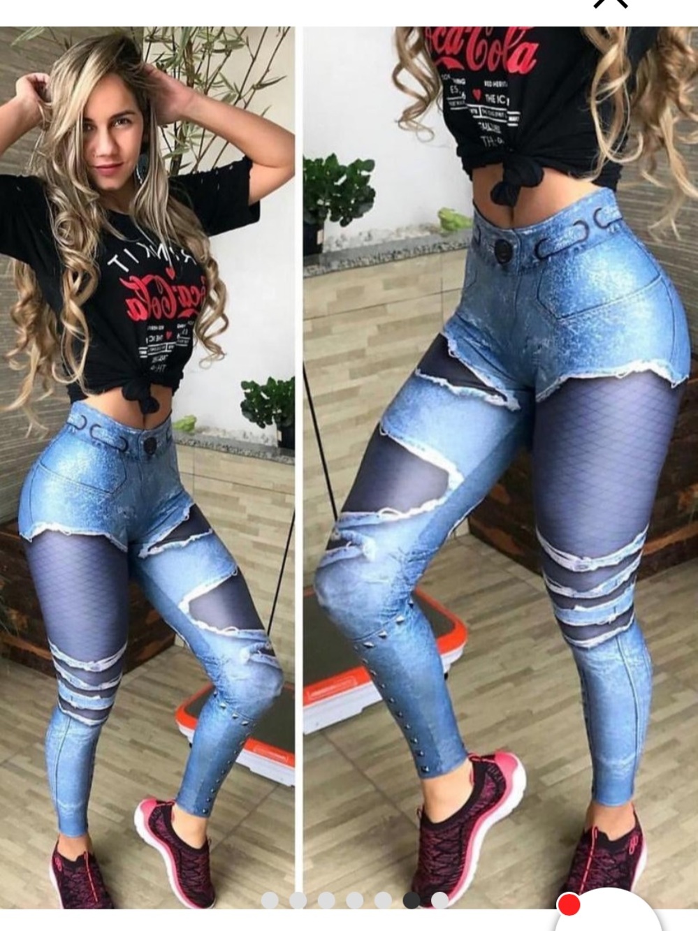 High-Waist Blue Ripped Womens Jeans Leggings. Size L